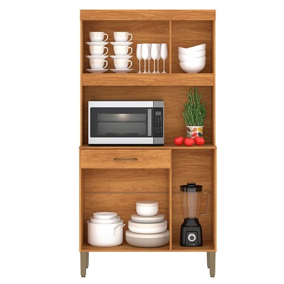 Armário de Cozinha Carla 6 Portas 1 Gaveta Cinamomo/Grafite - Fellicci