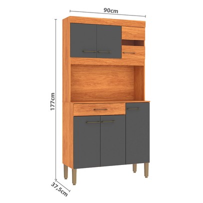 Armário de Cozinha Carla 6 Portas 1 Gaveta Cinamomo/Grafite - Fellicci