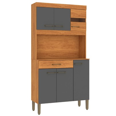 Armário de Cozinha Carla 6 Portas 1 Gaveta Cinamomo/Grafite - Fellicci