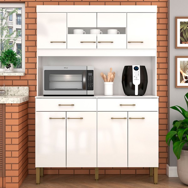 Armário de Cozinha Laura 8 Portas 2 Gavetas Branco - Fellicci