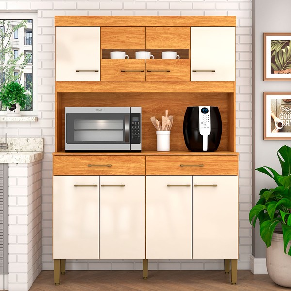 Armário de Cozinha Laura 8 Portas 2 Gavetas Cinamomo/Off White - Fellicci