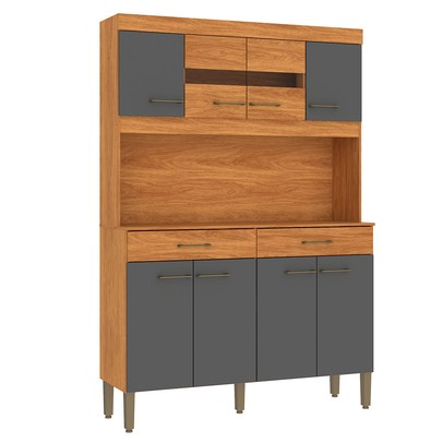 Armário de Cozinha Laura 8 Portas 2 Gavetas Cinamomo/Grafite - Fellicci