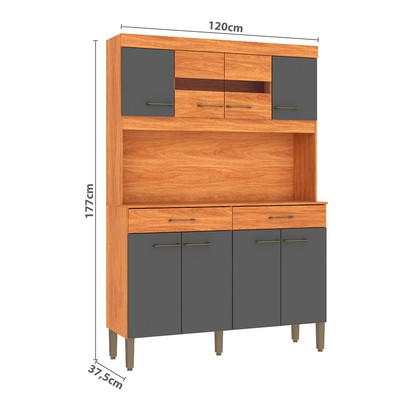 Armário de Cozinha Laura 8 Portas 2 Gavetas Cinamomo/Grafite - Fellicci