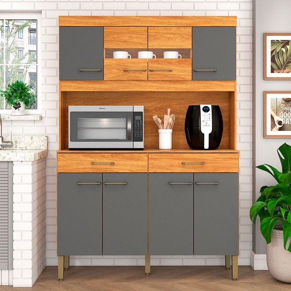 Armário de Cozinha Laura 8 Portas 2 Gavetas Cinamomo/Grafite - Fellicci