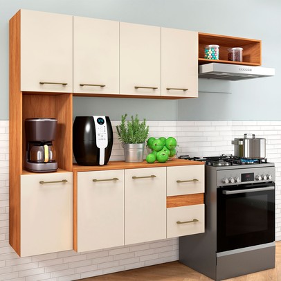 Cozinha Compacta Mila 7 Portas 2 Gaveta Cinamomo/Off White - Fellicci (pnr Base)