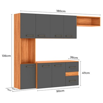 Cozinha Compacta Mila 7 Portas 2 Gaveta Cinamomo/Grafite - Fellicci (pnr Base)