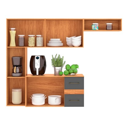 Cozinha Compacta Mila 7 Portas 2 Gaveta Cinamomo/Grafite - Fellicci (pnr Base)