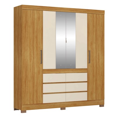 Guarda-Roupa Casal Cádis 4 Portas 6 Gavetas com Espelho Cinamon/Off-White - Demóbile