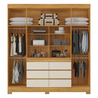 Guarda-Roupa Casal Cádis 4 Portas 6 Gavetas com Espelho Cinamon/Off-White - Demóbile