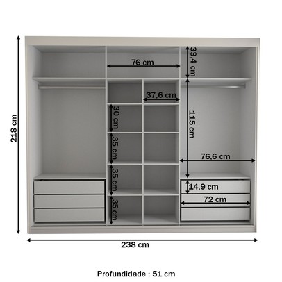 Guarda-Roupa Casal Cardial 3 Portas 6 Gavetas Branco - Panorama Móveis
