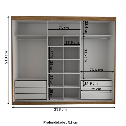 Guarda-Roupa Casal Cardial 3 Portas 6 Gavetas Cinamomo/Off White - Panorama Móveis