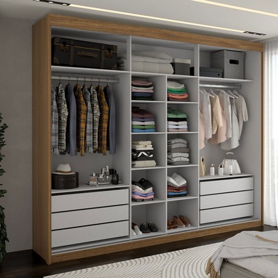 Guarda-Roupa Casal Cardial 3 Portas 6 Gavetas Cinamomo/Off White - Panorama Móveis
