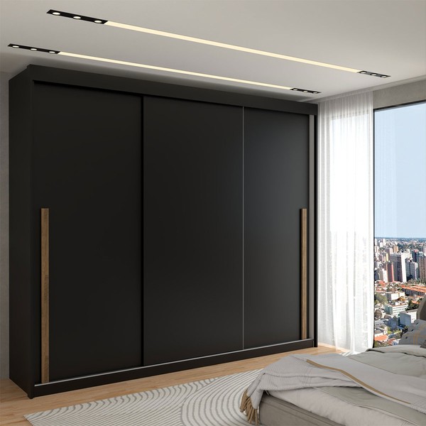 Guarda-Roupa Casal Cardial 3 Portas 6 Gavetas Preto - Panorama Móveis