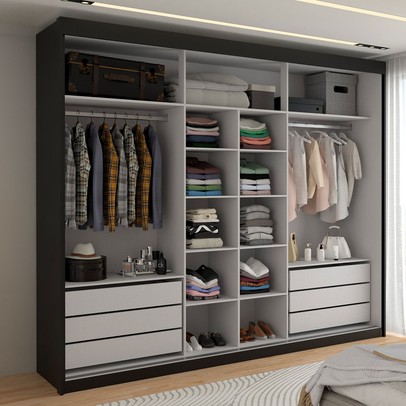 Guarda-Roupa Casal Cardial 3 Portas 6 Gavetas Preto - Panorama Móveis
