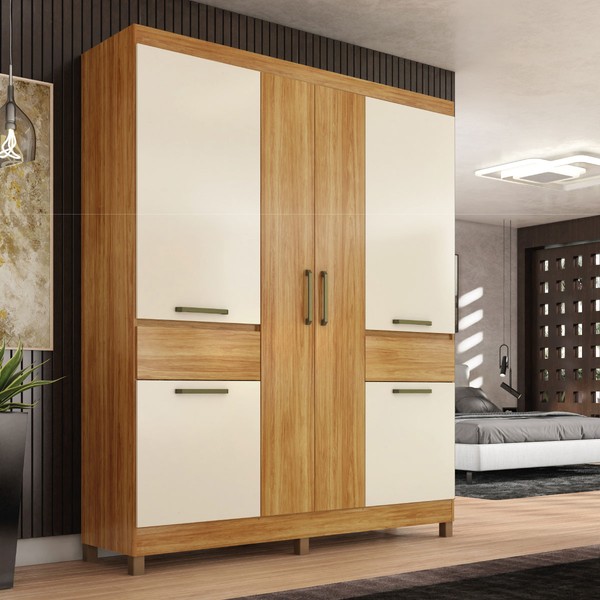 Guarda-Roupa Casal Mauá 6 Portas 2 Gavetas Cinamon/Off White - Demóbile