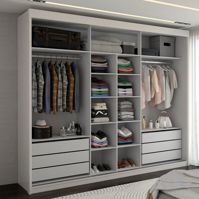 Guarda-Roupa Casal Cardial 3 Portas 6 Gavetas com Espelho Branco - Panorama Móveis