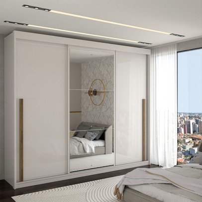 Guarda-Roupa Casal Cardial 3 Portas 6 Gavetas com Espelho Branco - Panorama Móveis