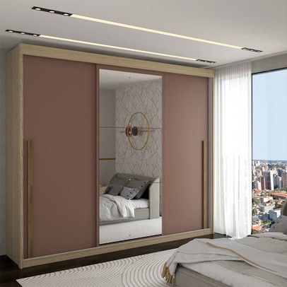 Guarda-Roupa Casal Cardial 3 Portas 6 Gavetas com Espelho Cappuccino/Terracota - Panorama Móveis