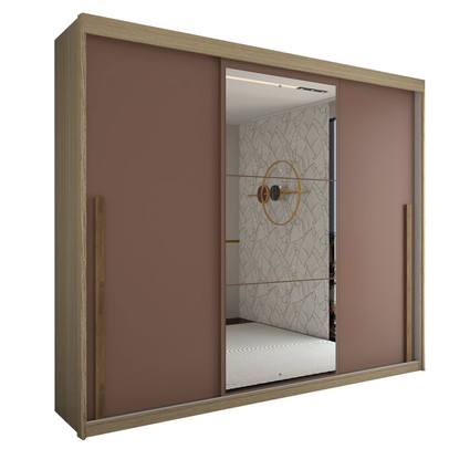 Guarda-Roupa Casal Cardial 3 Portas 6 Gavetas com Espelho Cappuccino/Terracota - Panorama Móveis