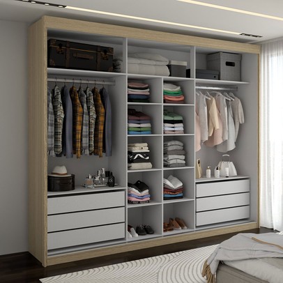 Guarda-Roupa Casal Cardial 3 Portas 6 Gavetas com Espelho Cappuccino/Terracota - Panorama Móveis