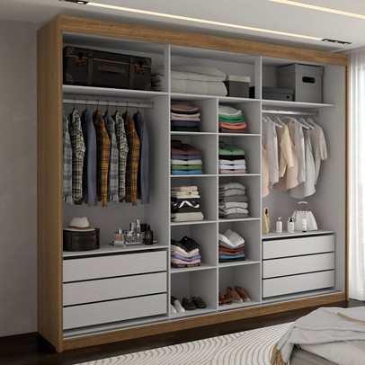 Guarda-Roupa Casal Cardial 3 Portas 6 Gavetas com Espelho Cinamomo/Off White - Panorama Móveis