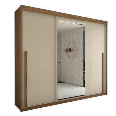 Guarda-Roupa Casal Cardial 3 Portas 6 Gavetas com Espelho Cinamomo/Off White - Panorama Móveis