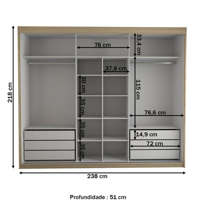 Guarda-Roupa Casal Cardial 3 Portas 6 Gavetas com Espelho Cinamomo/Off White - Panorama Móveis