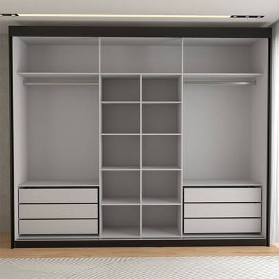 Guarda-Roupa Casal Cardial 3 Portas 6 Gavetas com Espelho Preto - Panorama Móveis