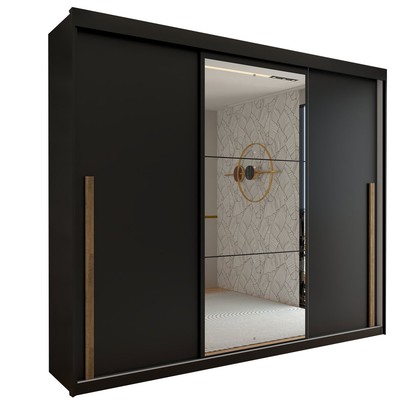 Guarda-Roupa Casal Cardial 3 Portas 6 Gavetas com Espelho Preto - Panorama Móveis