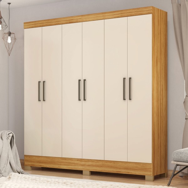Guarda-Roupa Casal Prático 6 Portas 3 Gavetas Cinamon/Off-White - Demóbile