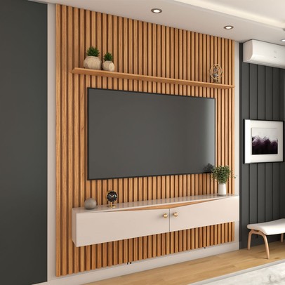 Painel Ripado para TV Até 75 Polegadas Naomi 2 Portas 1 Prateleira Cinamomo/Off White - Panorama Móveis