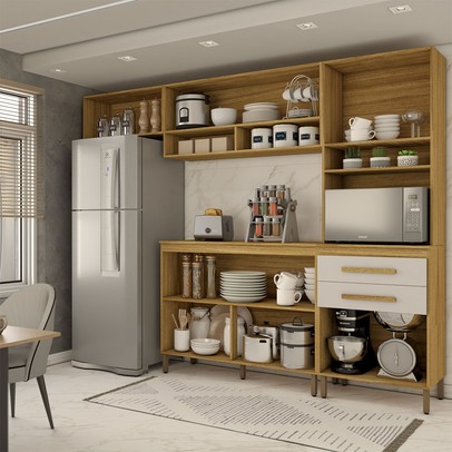 Cozinha Compacta Serena 5 Portas 2 Gavetas Marrocos/Off White - Panorama Móveis