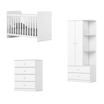 Quarto de Bebê Completo Dominó  2 Portas 6 Gavetas Branco - Pnr Móveis