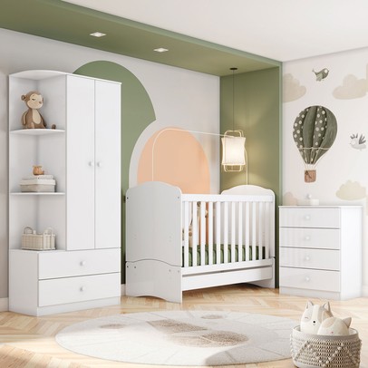 Quarto de Bebê Completo Dominó  2 Portas 6 Gavetas Branco - Pnr Móveis