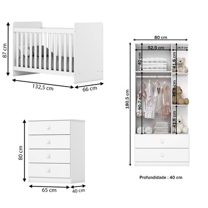 Quarto de Bebê Completo Dominó  2 Portas 6 Gavetas Branco - Pnr Móveis