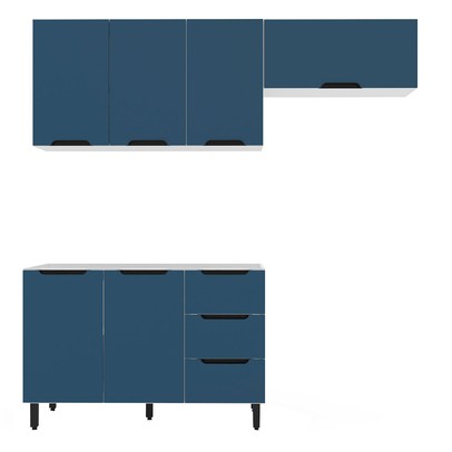 Cozinha Completa Meena 6 Portas 3 Gavetas 40250051 Branco/Azul - Politorno