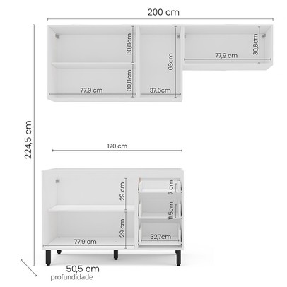 Cozinha Completa Meena 6 Portas 3 Gavetas 40250051 Branco/Azul - Politorno
