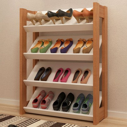 Sapateira Marrie 4 Prateleiras Amêndoa/Branco - Pnr Móveis