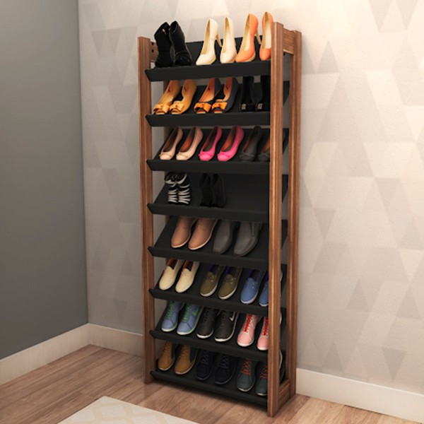 Sapateira Sydney 8 Prateleiras Preto/Nogal - Pnr Móveis