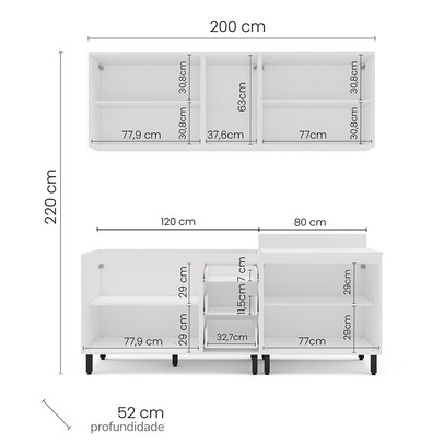 Cozinha Completa Meena 9 Portas 3 Gavetas 40250053 Branco/Azul - Politorno