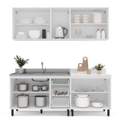 Cozinha Completa Meena 9 Portas 3 Gavetas 40250053 Branco/Azul - Politorno