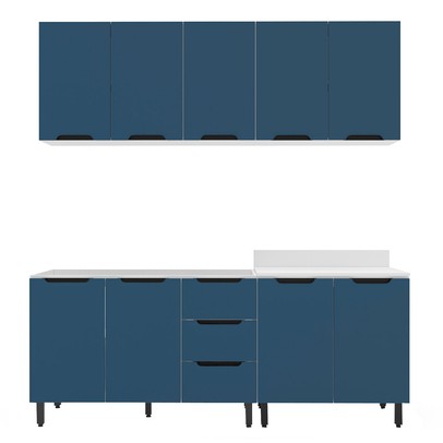 Cozinha Completa Meena 9 Portas 3 Gavetas 40250053 Branco/Azul - Politorno