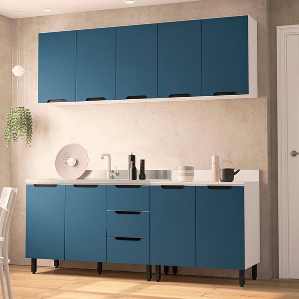 Cozinha Completa Meena 9 Portas 3 Gavetas 40250053 Branco/Azul - Politorno
