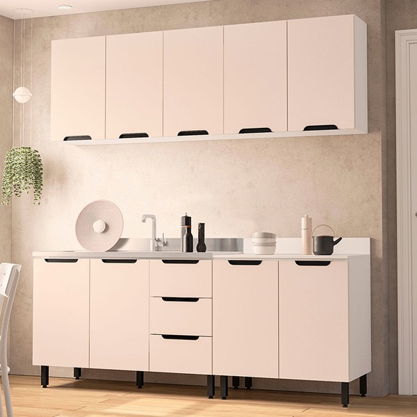 Cozinha Completa Meena 9 Portas 3 Gavetas 40250053 Branco/Creme - Politorno
