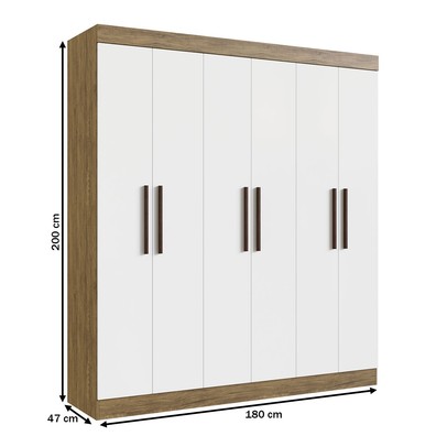 Guarda-Roupa Casal Sartori 6 Portas 2 Gavetas 100% Mdf Off White/Nogueira - Pnr Móveis