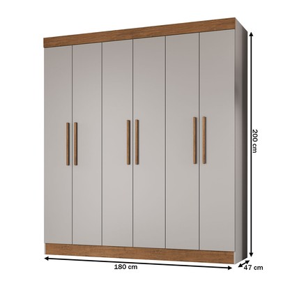 Guarda-Roupa Casal Sartori 6 Portas 2 Gavetas 100% Mdf Lunar/Nogueira - Pnr Móveis