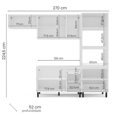 Cozinha Completa Meena 8 Portas 4 Gavetas 40250052 Branco/Azul - Politorno