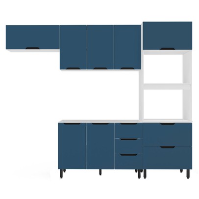 Cozinha Completa Meena 8 Portas 4 Gavetas 40250052 Branco/Azul - Politorno