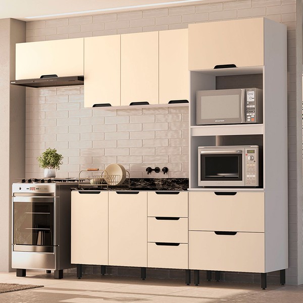 Cozinha Completa Meena 8 Portas 4 Gavetas 40250052 Branco/Creme - Politorno