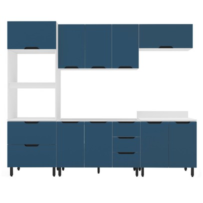 Cozinha Completa Meena 10 Portas 4 Gavetas 40250055 Branco/Azul - Politorno